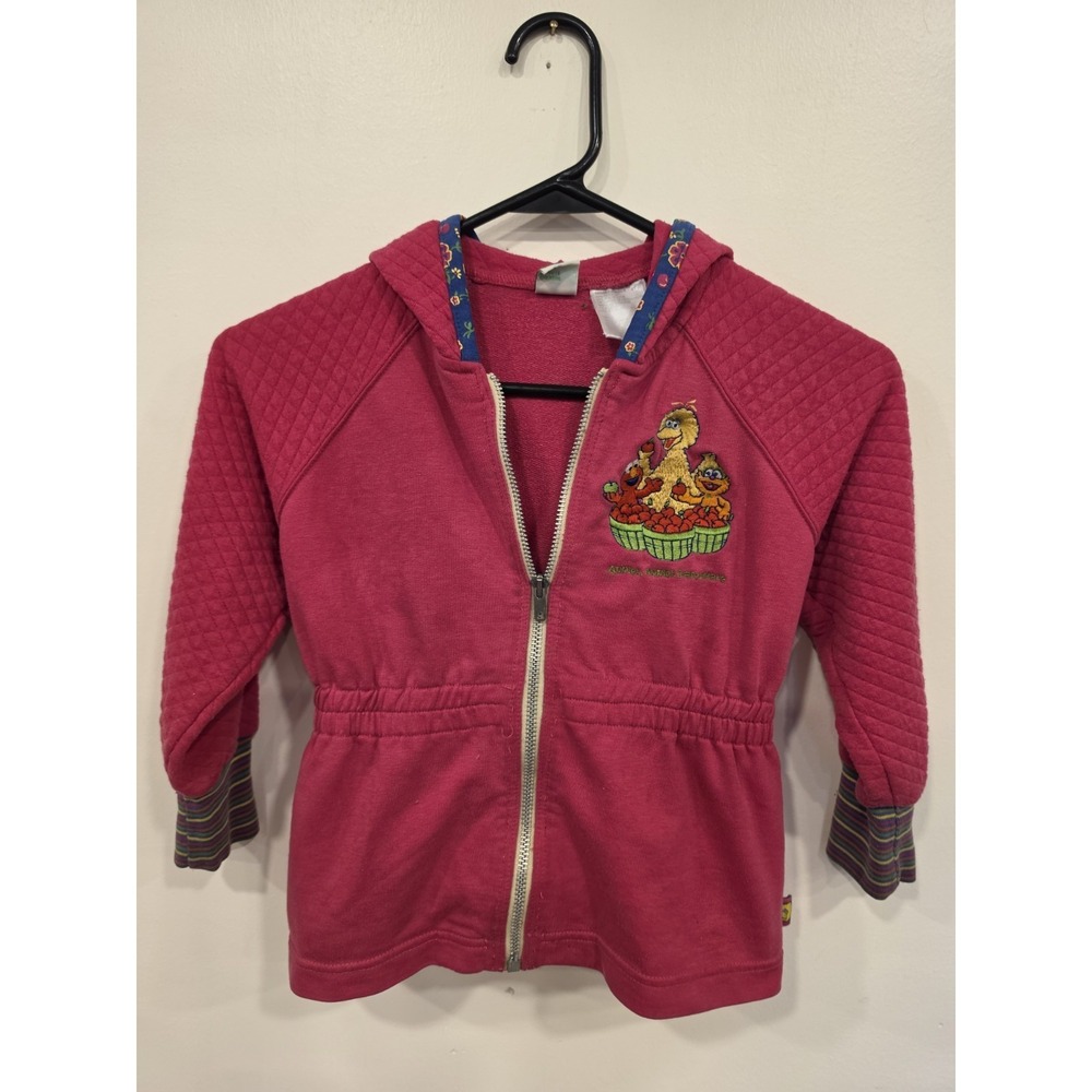 Vintage Sesame Street Big Bird Elmo And Zoe 4T Zip Up Hoodie Jacket Embroidered